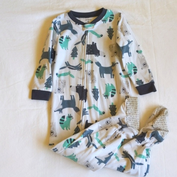 carter's woodland animals fleece zipper footie sleeper pajamas 3T toddler boys - Picture 1 of 7